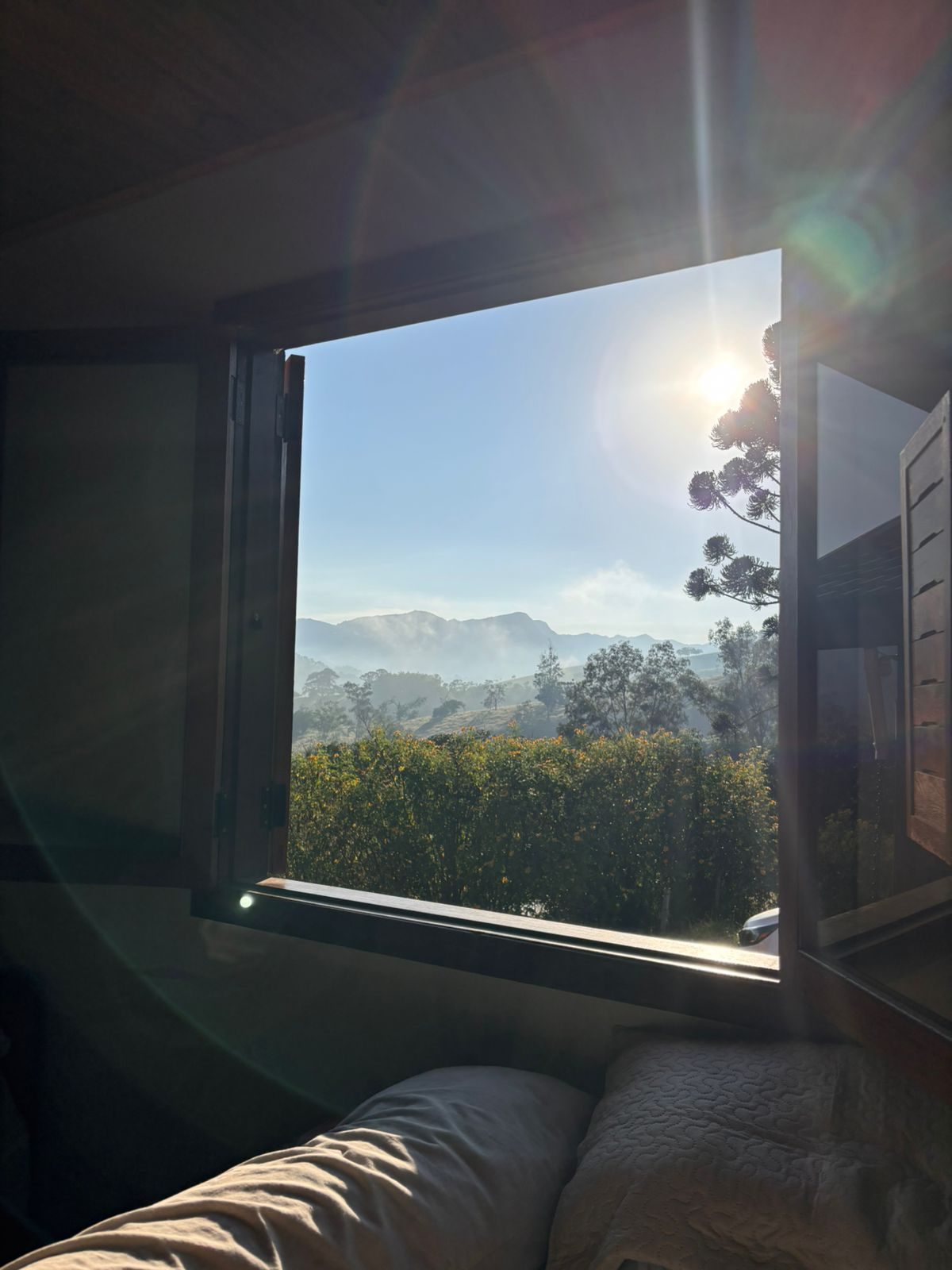 Sol entrando pela janela da Suíte Embaúba